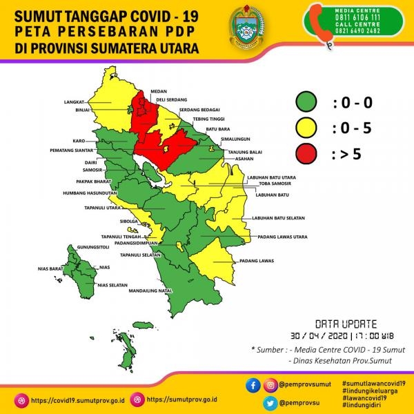 Peta Persebaran PDP di Provinsi Sumatera Utara 30 April 2020 